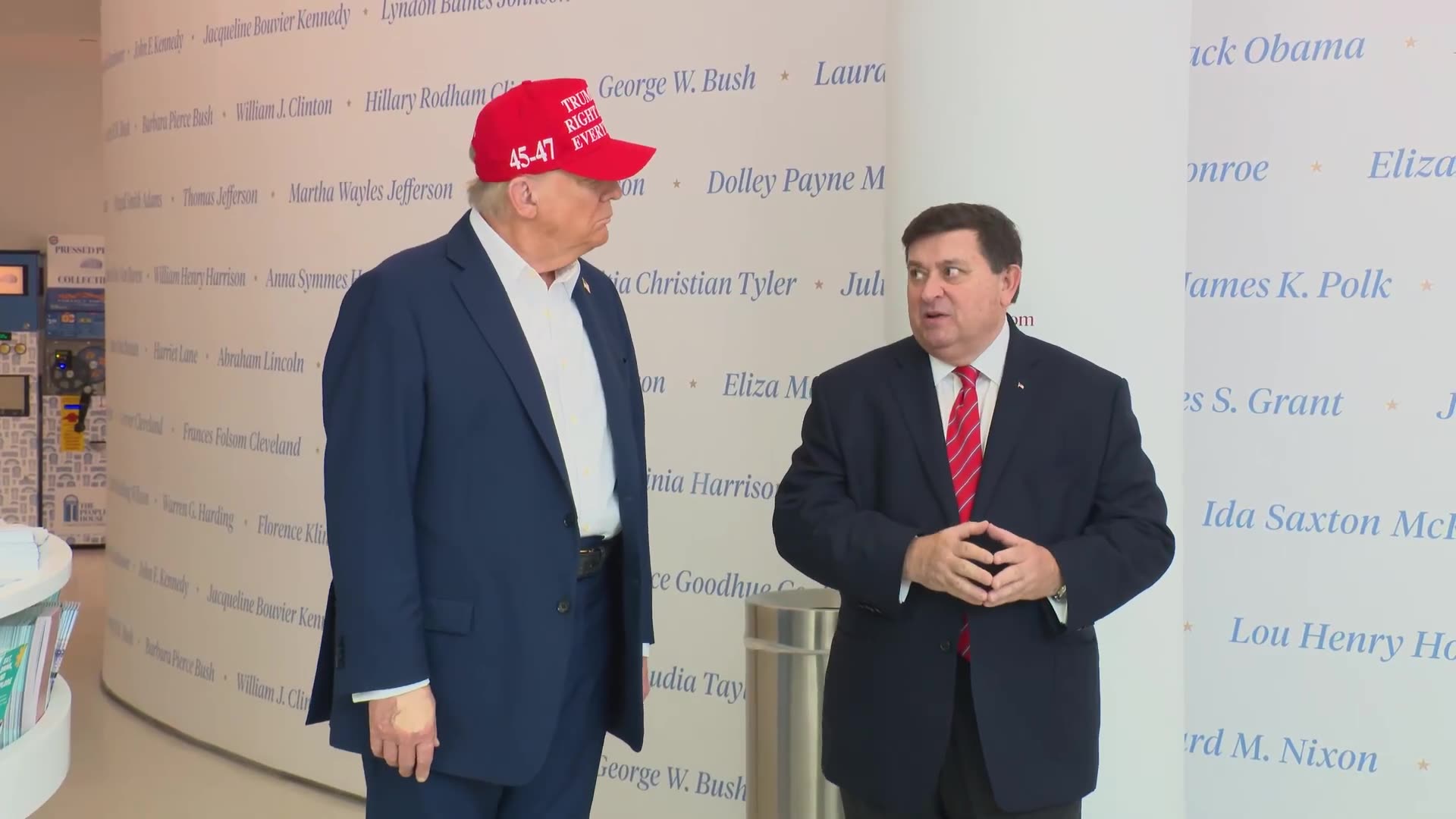 President Trump Visits The Peoples House Exhibit and Gaggles with the Press