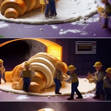 Miniature people working people standing pastry