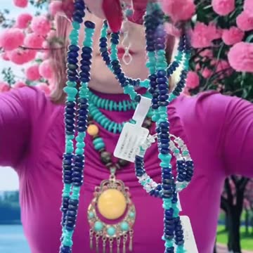 20250709-1 Sleeping Beauty Turquoise & Lapis Lazuli Necklace: Two-Tone Star Orbit on Neck