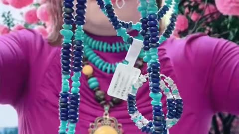 20250709-1 Sleeping Beauty Turquoise & Lapis Lazuli Necklace: Two-Tone Star Orbit on Neck