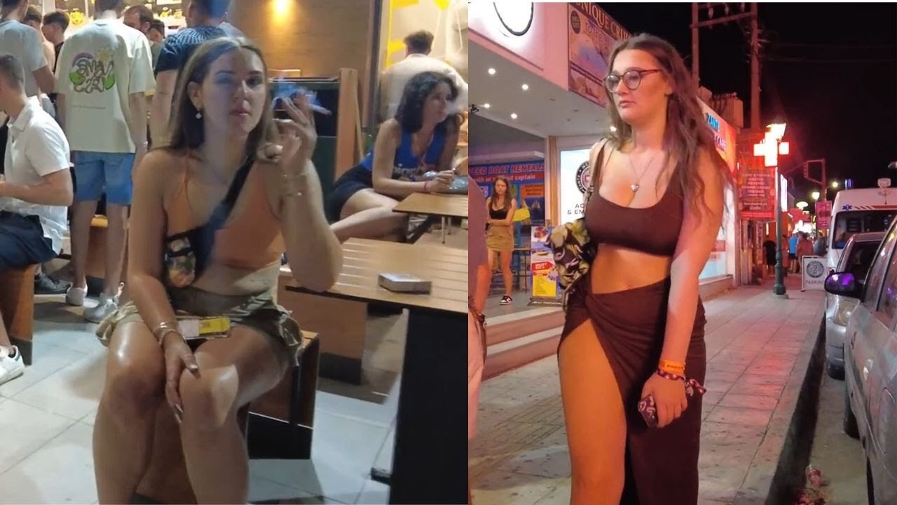🎥 Greece Nightlife 4K | Zante Laganas Night Walk & Beautiful Party Girls