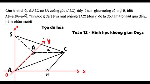 Toán 12: Tọa độ hóa: Cho hình chóp S.ABC có SA vuông góc (ABC), đáy là tam giác vuông cân tại B