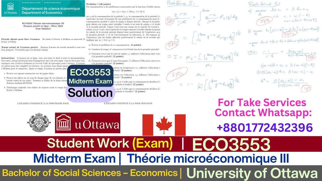 Client Work(Exam ) | ECO3553 Written Midterm Solutions | University of Ottawa | H23 Exam