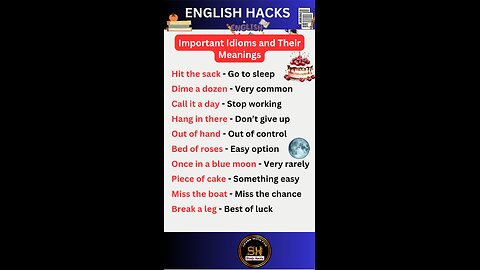 Important Idioms and Their Meanings you must know #studyhacks123 #english #idioms #shorts