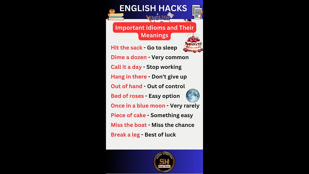 Important Idioms and Their Meanings you must know #studyhacks123 #english #idioms #shorts