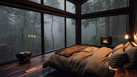 Relief From Insomnia with Torrential Rain & Loud Thunder Sounds on Window in Deep Rainforest