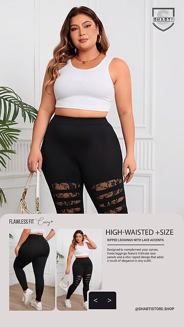 Flawless Fit | Curvy+ High-Waisted Ripped Leggings with Lace Accents
