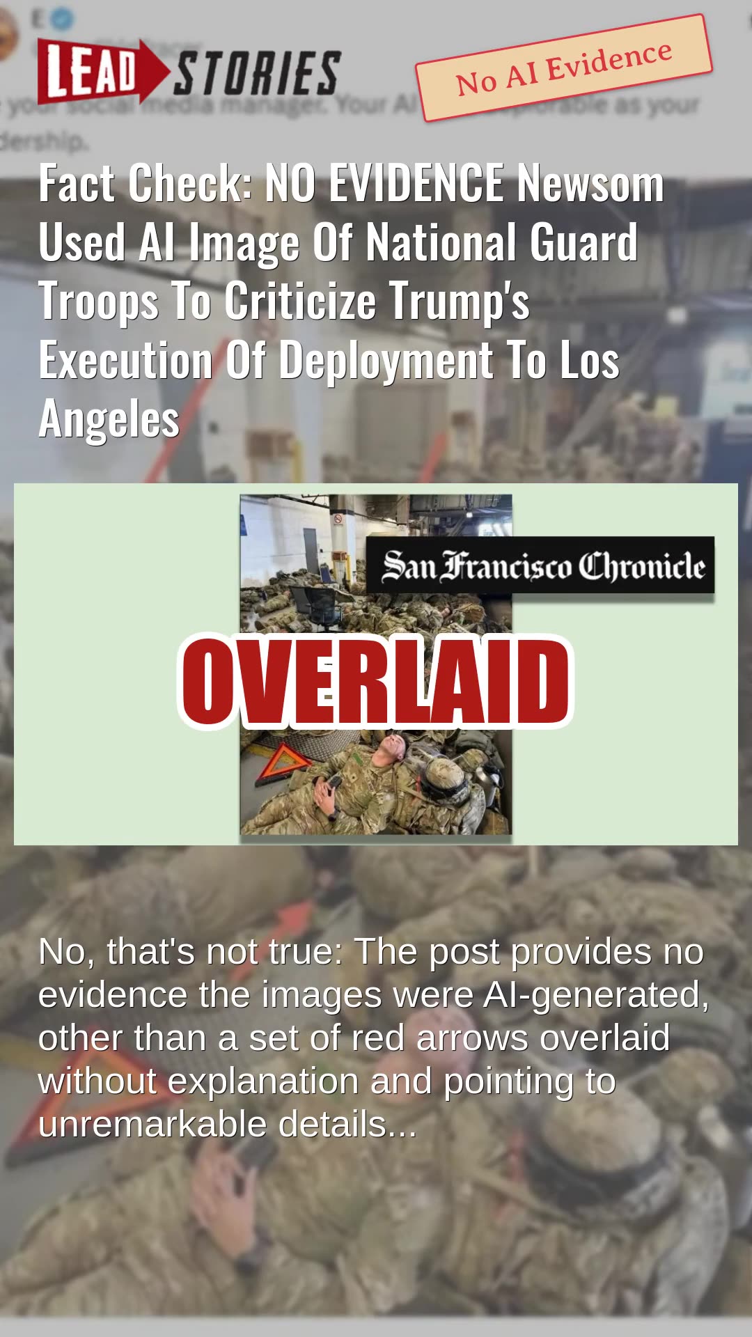 Fact Check: NO EVIDENCE Newsom Used AI Image Of National Guard Troops