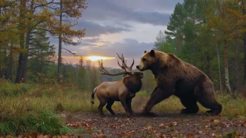 Love Fight Between Bear and Deer – Wild Romance Turns Into Clash!