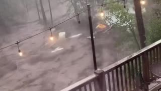 WATCH: Structure swept away by flash flooding at Rio Ruidoso River in New Mexico.