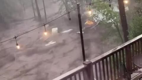 WATCH: Structure swept away by flash flooding at Rio Ruidoso River in New Mexico.