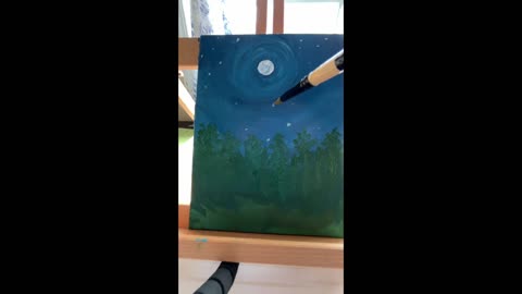 How to paint the moon and forest using acrylic paint