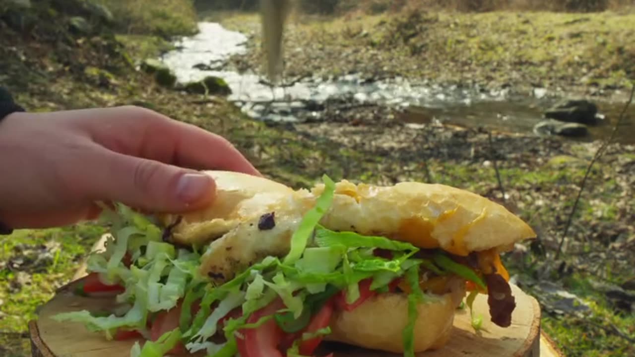 Steak Sandwich out in Nature