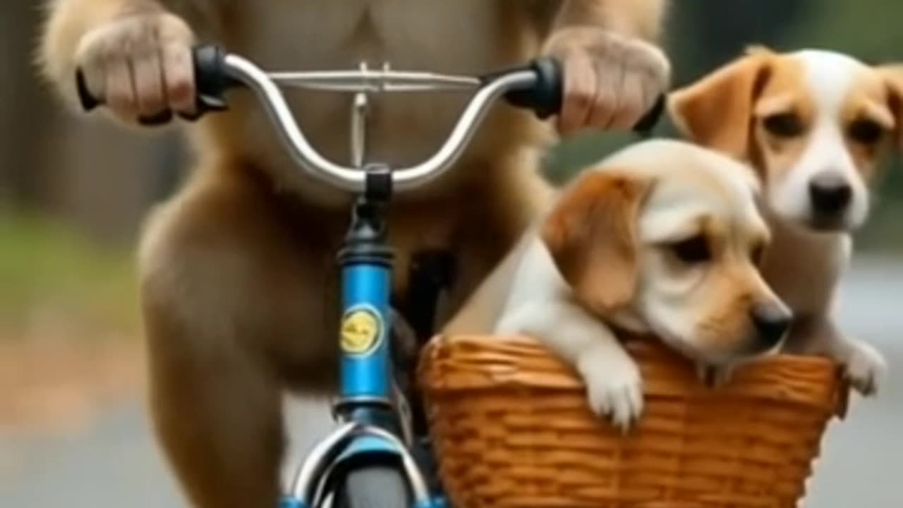 Funny monkey & dogs playing