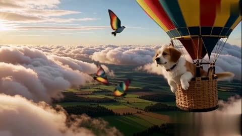 Puppy’s Magical Hot Air Balloon Ride Next to a Rainbow | Cute Adventure