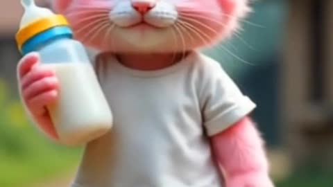 Cutest Pink Kitten Holding a Milk Bottle 🍼💖 | So Adorable!