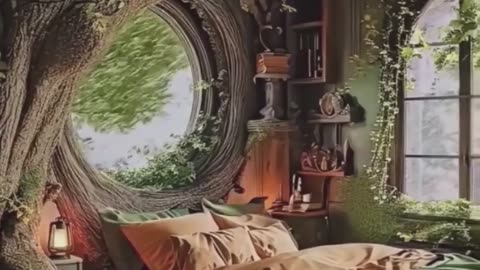 Tree Hollow Bedroom with Snowfall.
