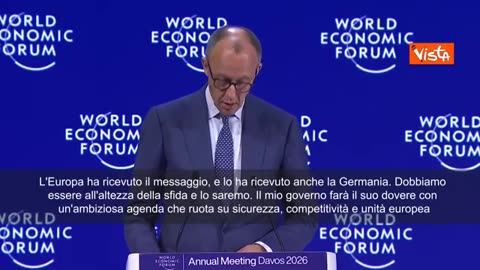NOTIZIE DAL MONDO Forum di Davos 2026,Merz:l'UE deve essere in grado di difendersi da sola.Lo ha detto il cancelliere tedesco Friedrich Merz nel suo intervento al World Economic Forum 2026 a Davos in Svizzera.