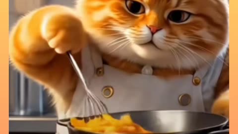 cat chef cooking the potato chips🍿❤️😻