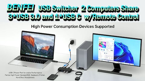 BENFEI USB Switcher Share 3 USB and 1 USB-C ports with 2 Computers