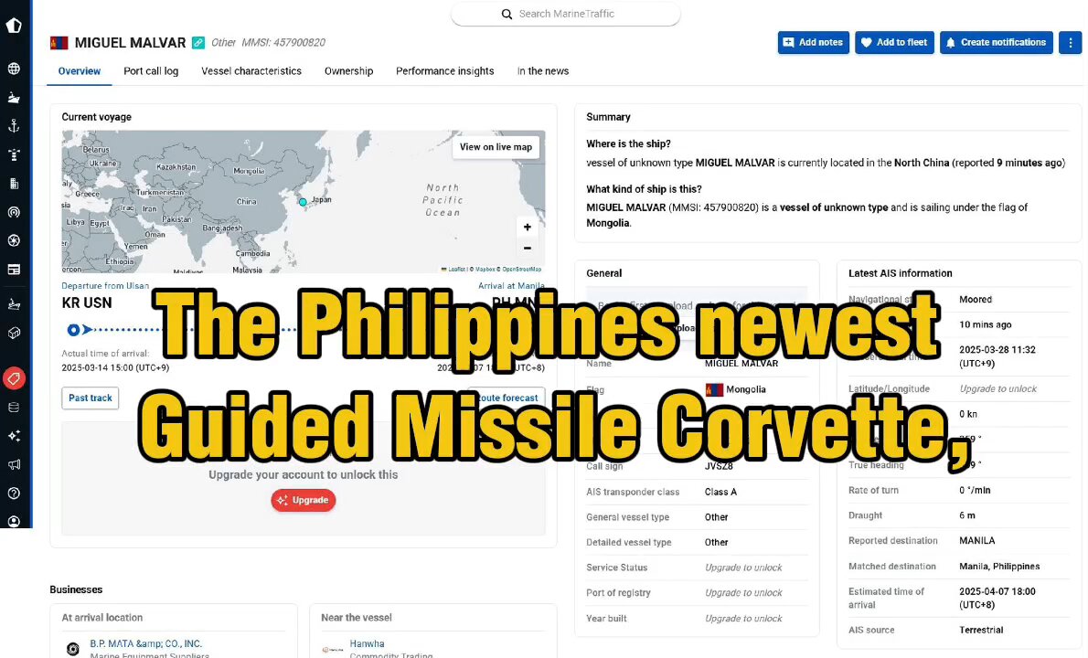 The Philippines newest Missile Corvette, the BRP Miguel Malvar (FFG-06) is now on MarineTraffic