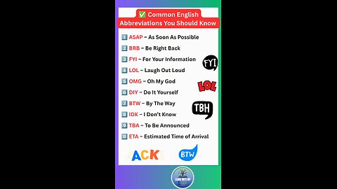 common English Abbreviation you should know for day to day use #english #words #abbreviation