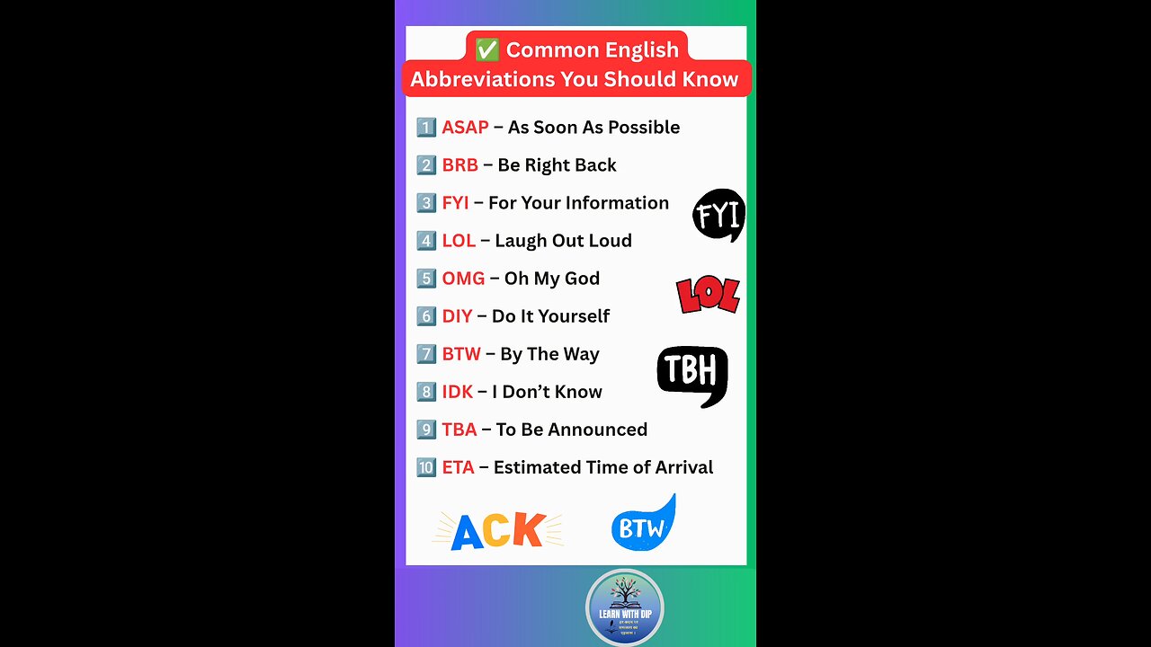 common English Abbreviation you should know for day to day use #english #words #abbreviation