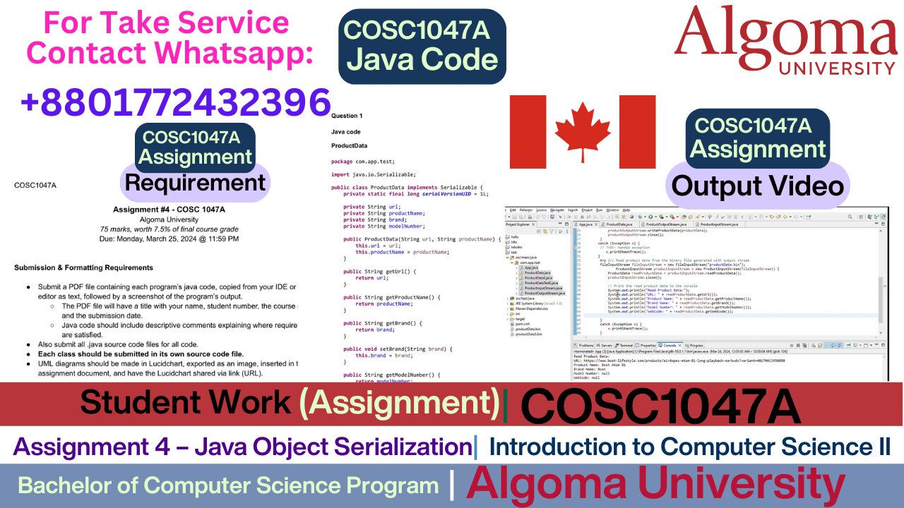 Client Work (Assignment) | COSC1047A Assignment 4 -Java Object Serialization Task |Algoma University