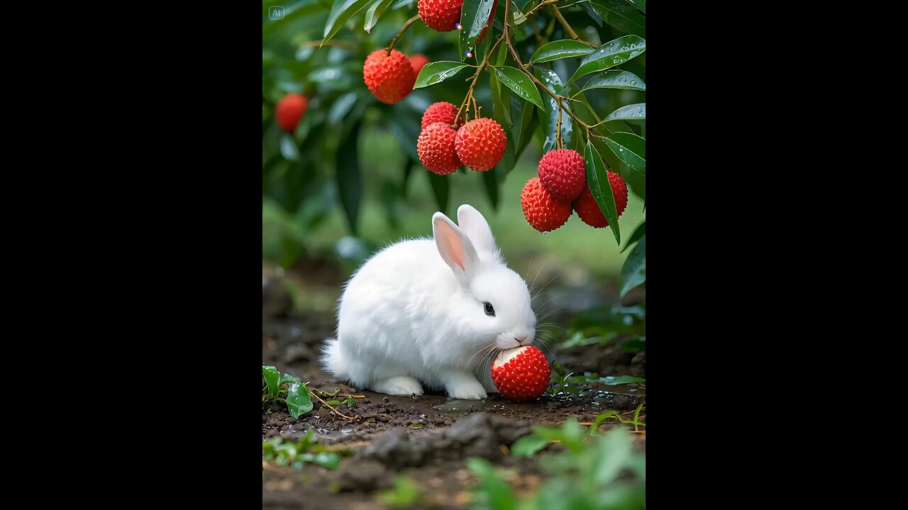 rabbit eating fruit in forest satisfaction video