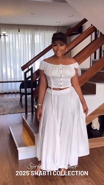 Elegant Two-Piece Off-The-Shoulder Summer Dress Set – Stylish Blouse & Long Skirt🤍