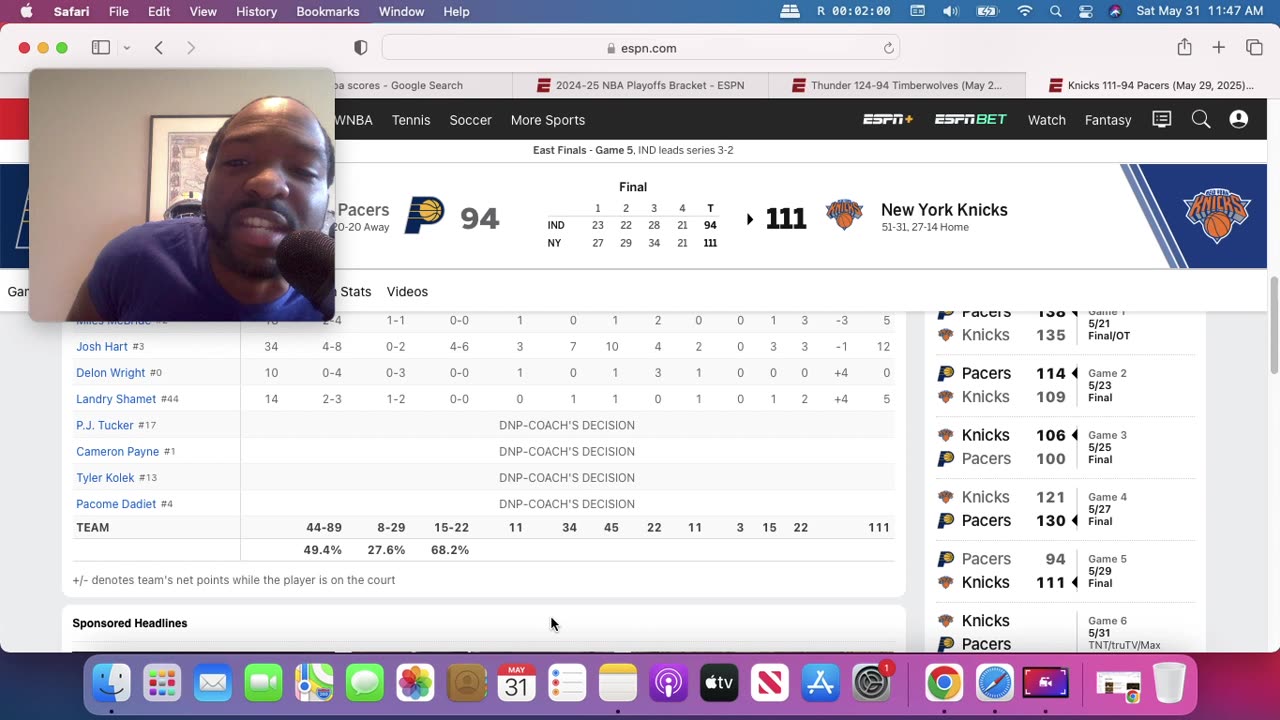 NBA playoffs round 3 game 6 Pacers vs Knicks rant
