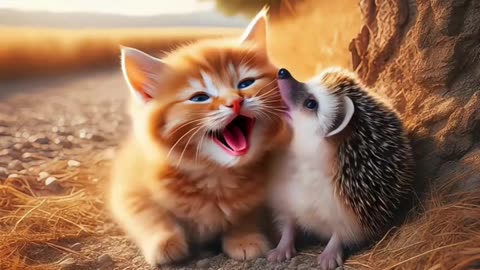 The hedgehog who found a collapsed kitten #catstory #animation #animald