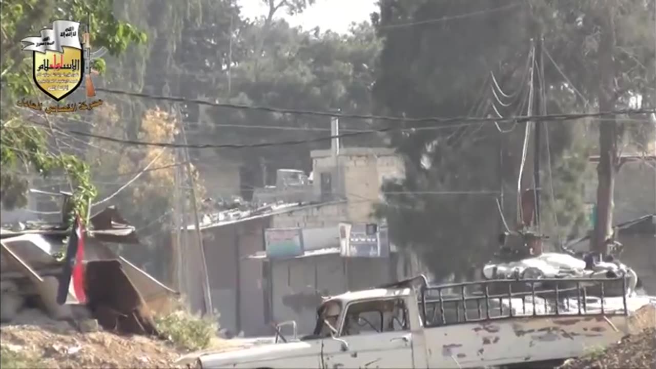 Syrian War T-72 hit by rebel RPG-7R in Eastern Ghouta, Damascus, (Jaysh al-Islam) 2013.04.03