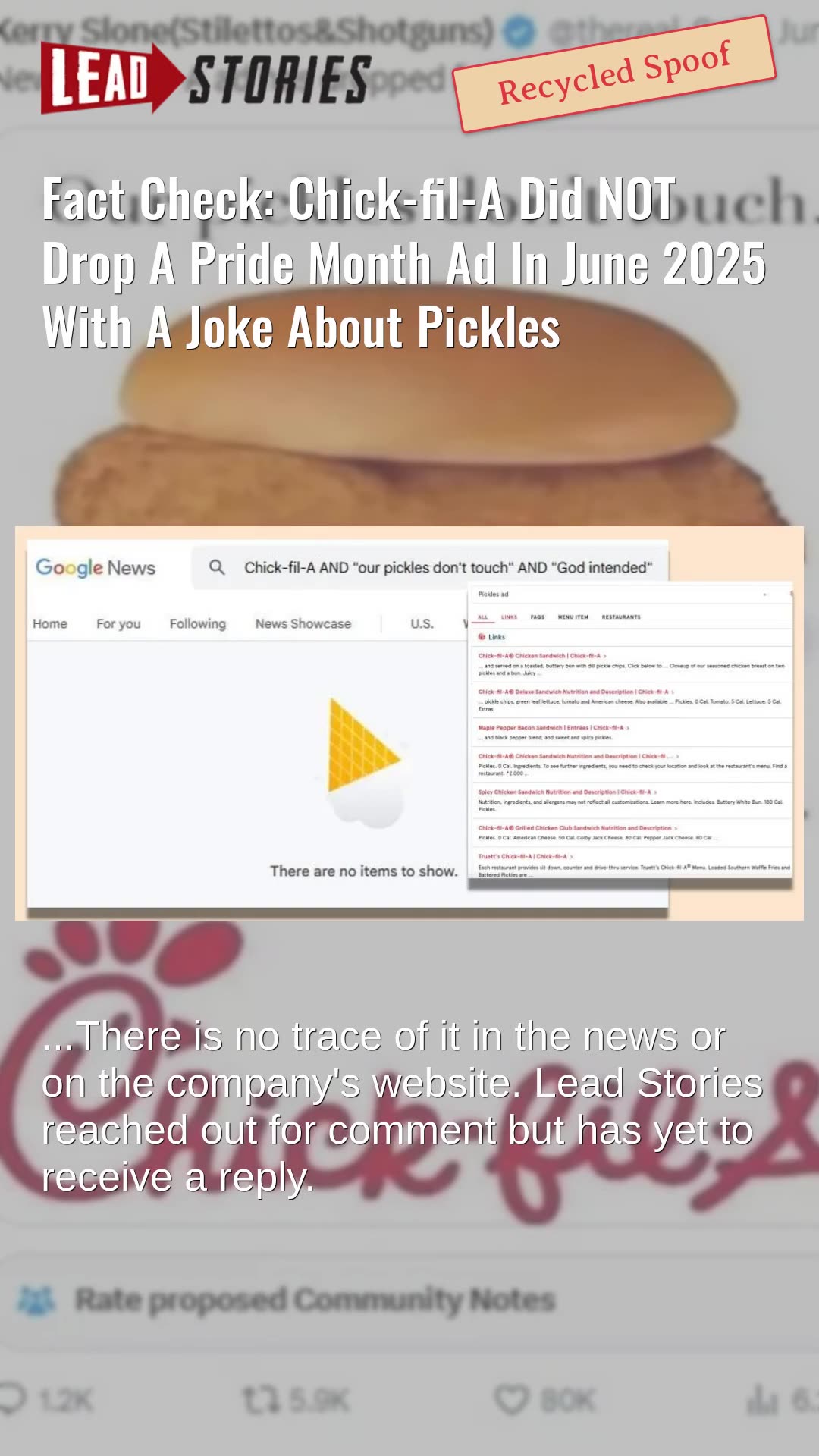 Fact Check: Chick-fil-A Did NOT Drop A Pride Month Ad In June 2025 With A Joke About Pickles