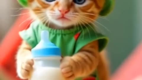 Cutest Baby Kitten in Dress Holding a Milk Bottle 🍼🐱 | Adorable Cat Shorts”
