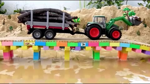 Toy Truck Action: Excavator Rescues Dump Truck in Mud!