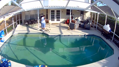 Man Falls Backwards Into Pool