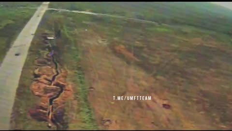A Ukrainian kamikaze FPV drone hitting a Russian soldier directly