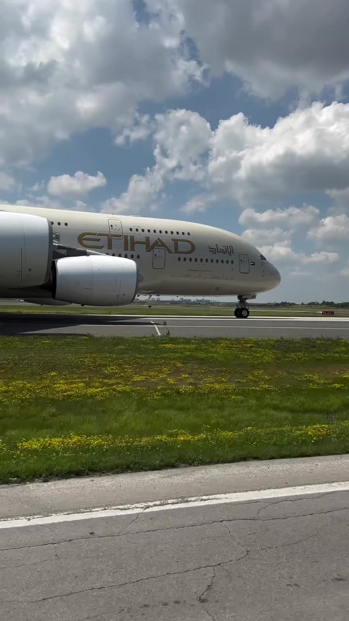 Taxi before takeoff of Etihad Airbus A380 at Toronto Airport