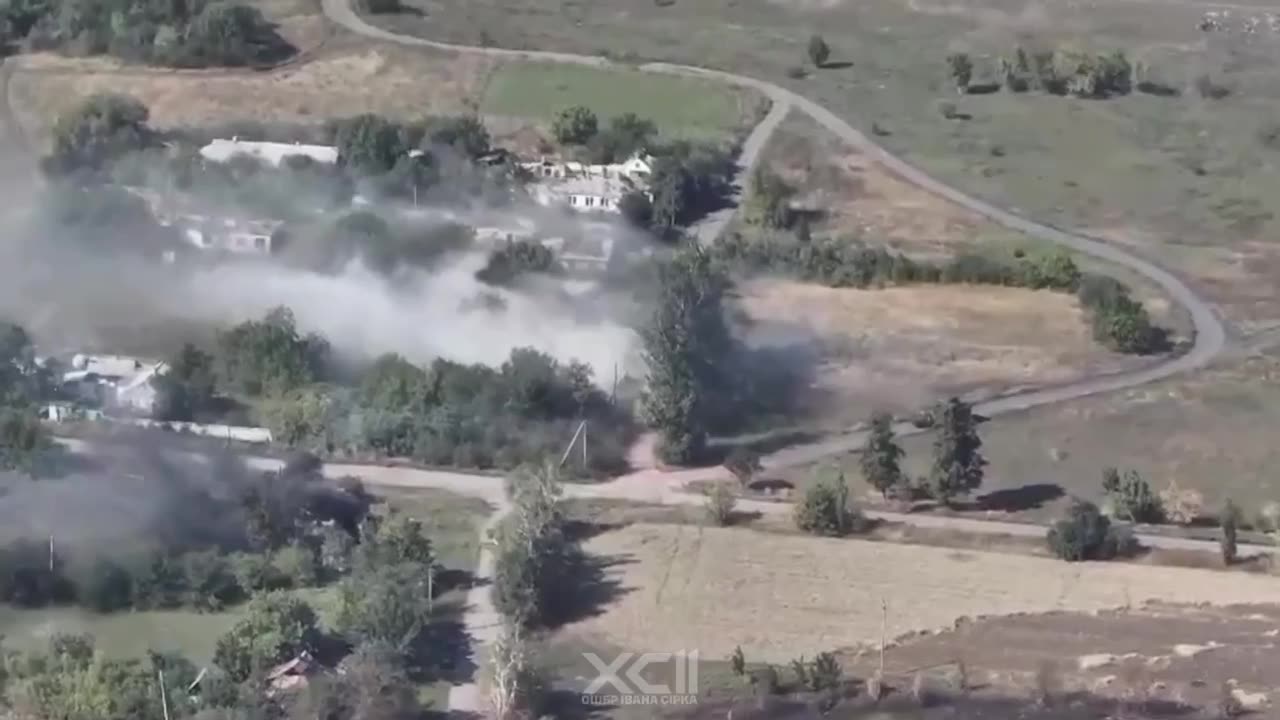 Ukrainian BTR-4E Bucephalus in cooperation with a strike drone destroys a house