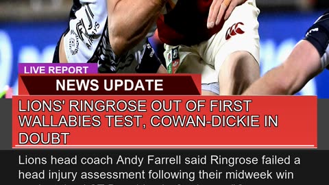 Lions Ringrose Out of First Wallabies Test Cowan
