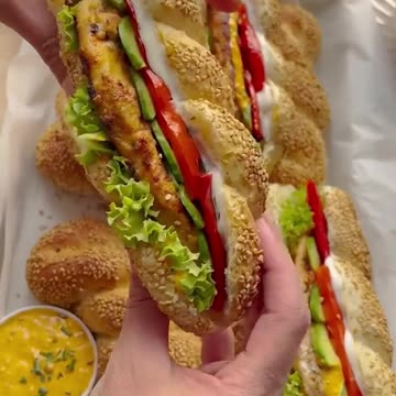 Braided Sesame Buns with Chicken