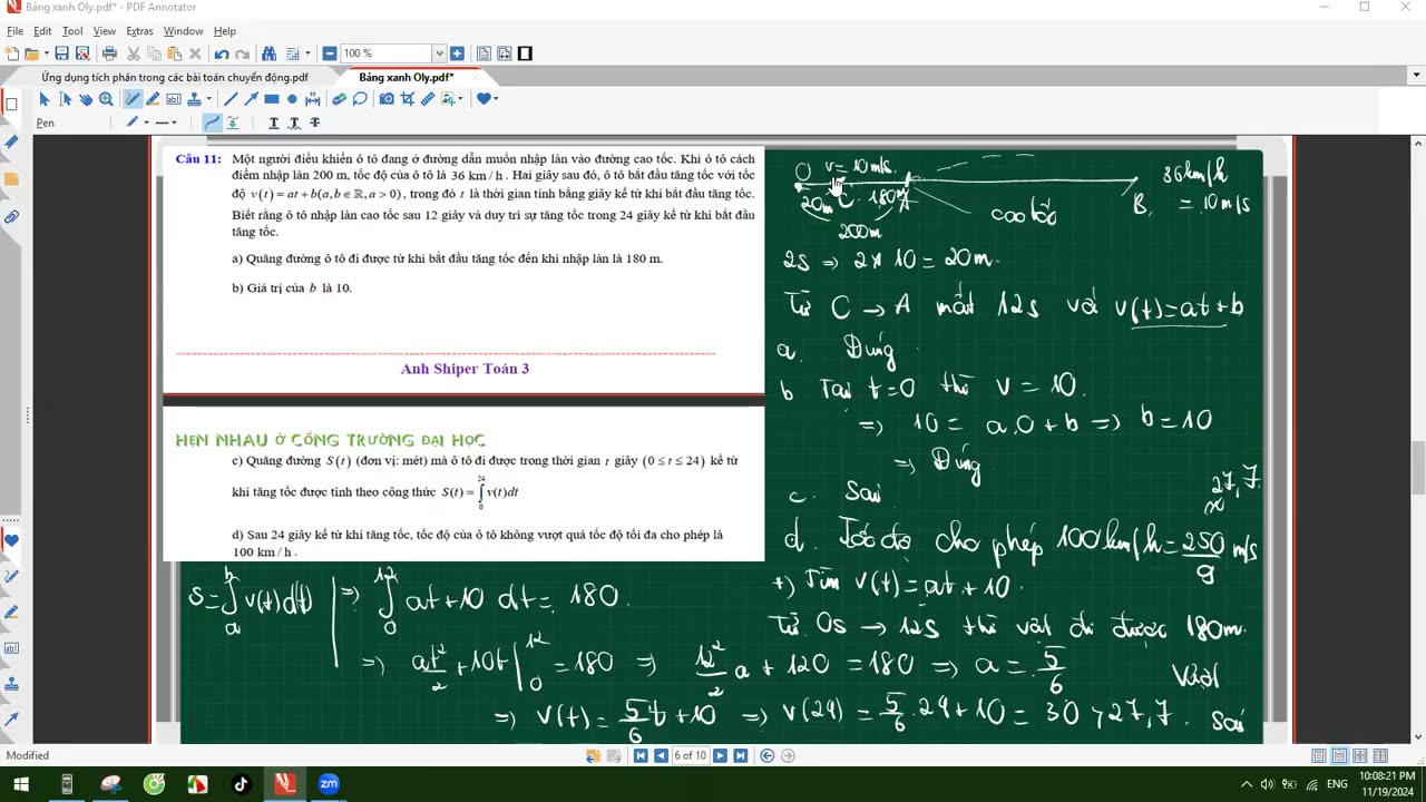 10. Ứng dụng tích phân trong các bài toán chuyển động bài giảng