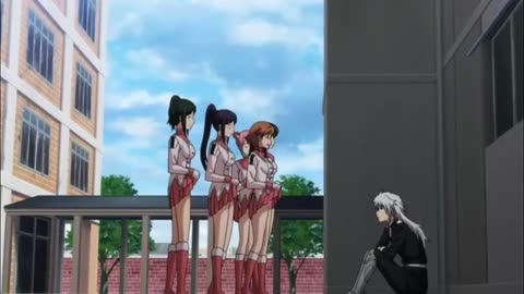 Anime Plunderer-Girls try to cheer up their friend by lifting up their skirts
