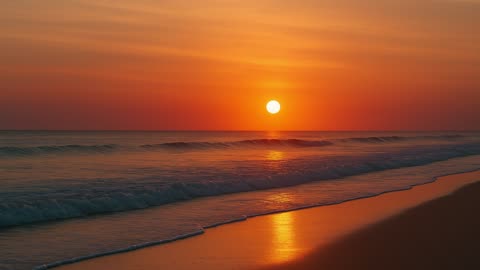 Red Sunset 4K – Soothing Beach Waves & Calm Nature | غروب الشمس الأحمر بدقّة 4K وأمواج البحر الهادئة
