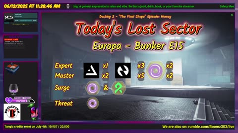 Destiny 2: 6-12-25 Bunker E15 is the Lost Sector. Void/Strand Surge.