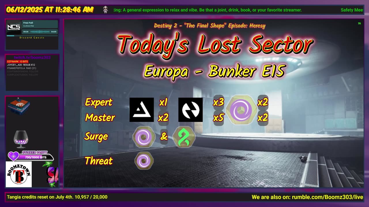 Destiny 2: 6-12-25 Bunker E15 is the Lost Sector. Void/Strand Surge.