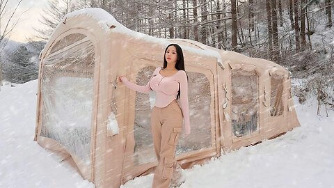 [ ASMR ] Camping on Snow❄️ with a 2-Room Inflatable Tent | ASMR Camp
