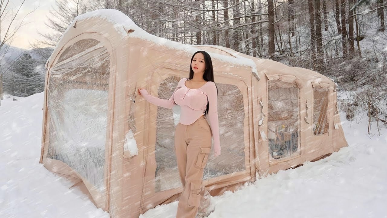 [ ASMR ] Camping on Snow❄️ with a 2-Room Inflatable Tent | ASMR Camp