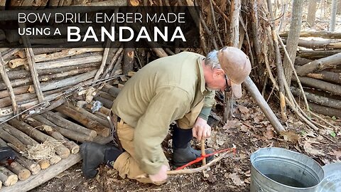 Bow drill ember from a wine bottle and a bandana